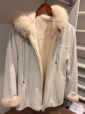 Women's Cream Fur-Trim Hooded Jacket